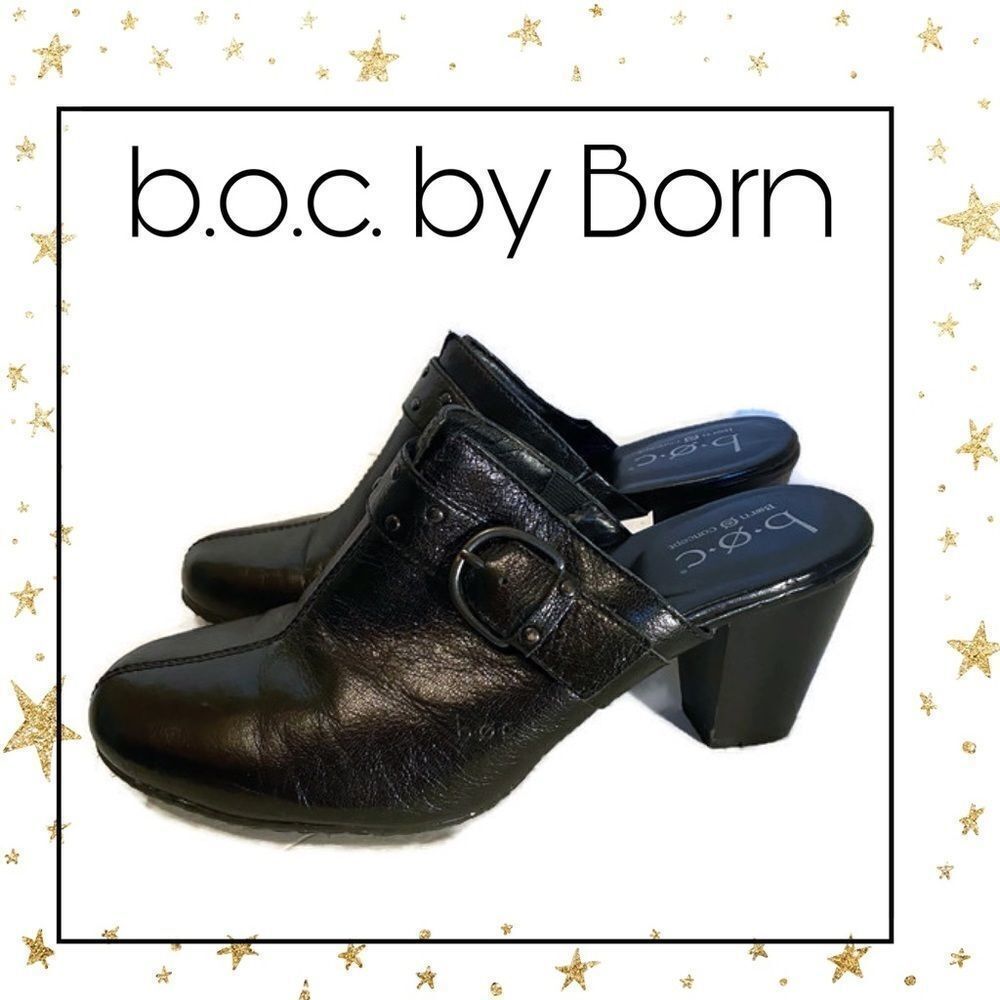 b.o.c. by Born Black Leather Buckle Slide Clogs 9